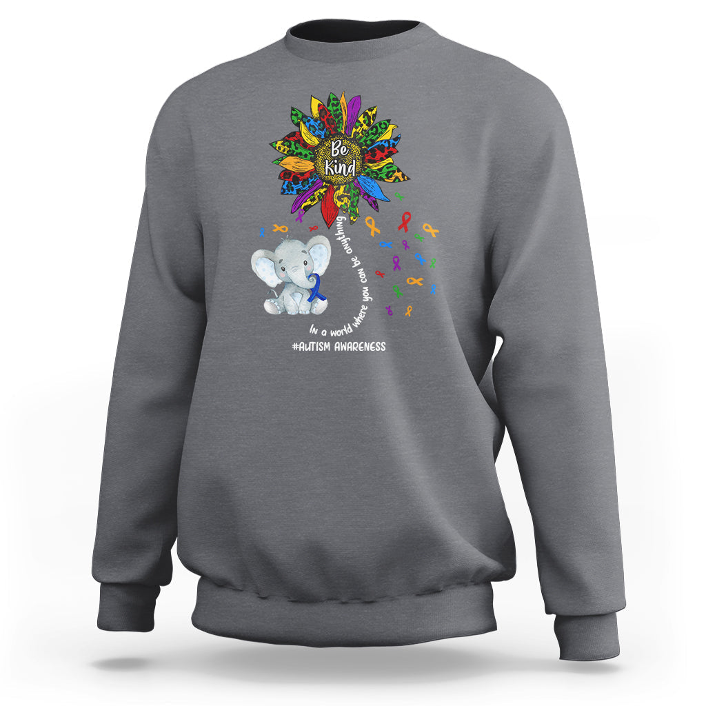 Elephant Autism Awareness Be Kind Puzzle Autistic Support Sweatshirt - Wonder Print Shop