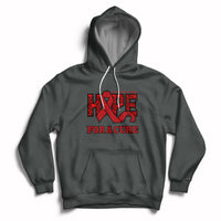 Dark gray heart disease awareness hoodie with red ribbon HOPE and 'FOR A CURE' print