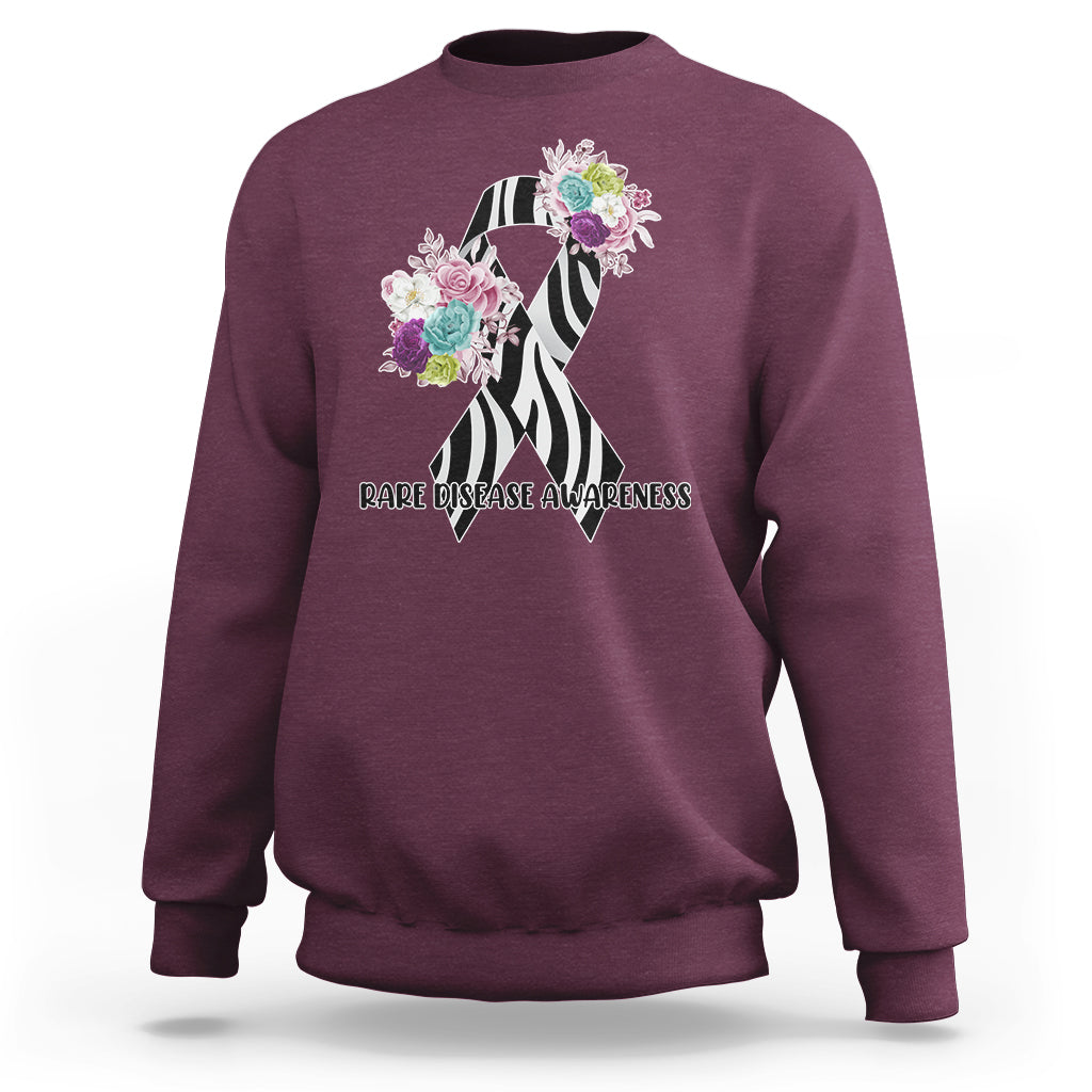 Rare Disease Awareness Rare Disease Day Floral Zebra Ribbon Sweatshirt - Wonder Print Shop