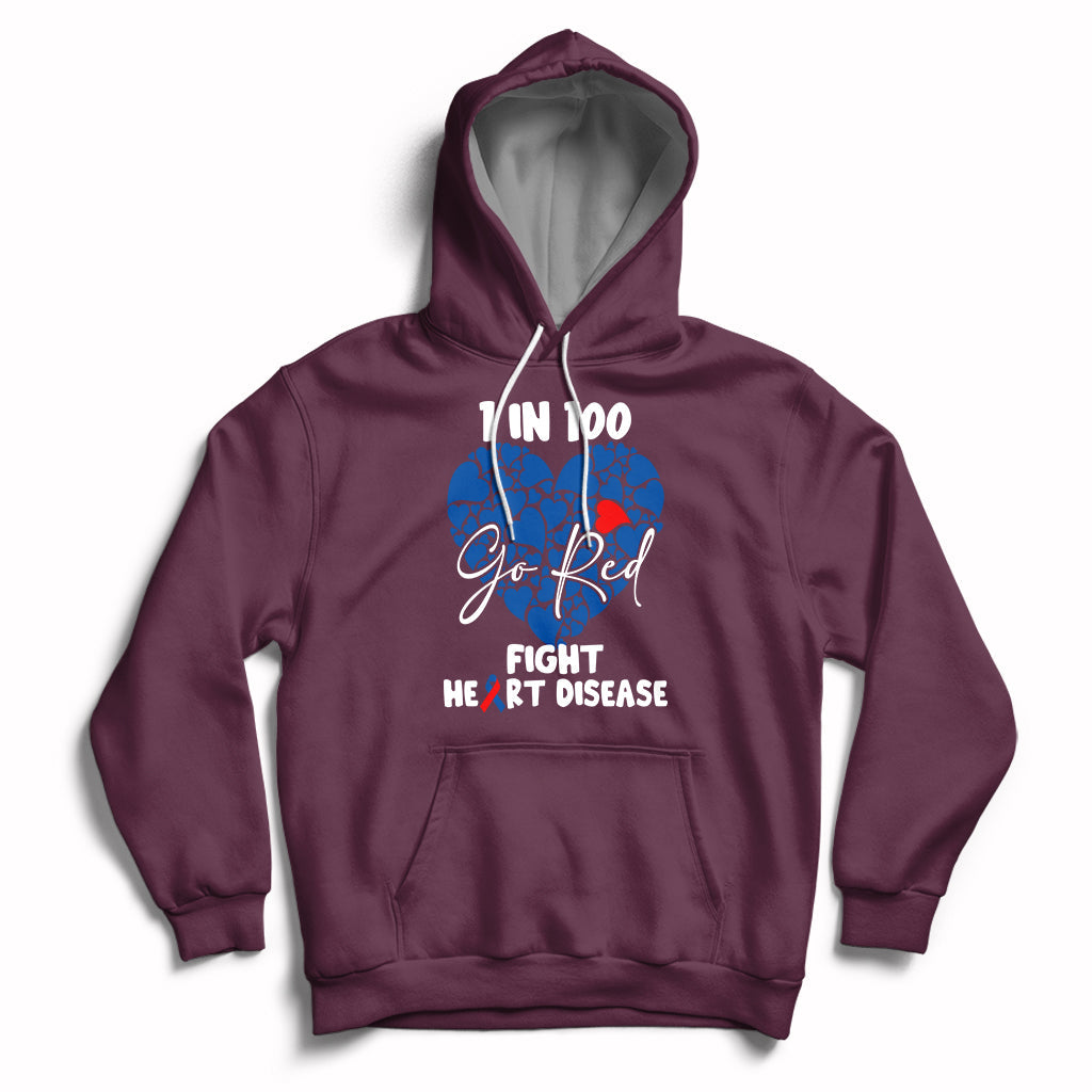 1 in 100 Go Red Fight Heart Disease CHD Awareness Support Hoodie - Wonder Print Shop