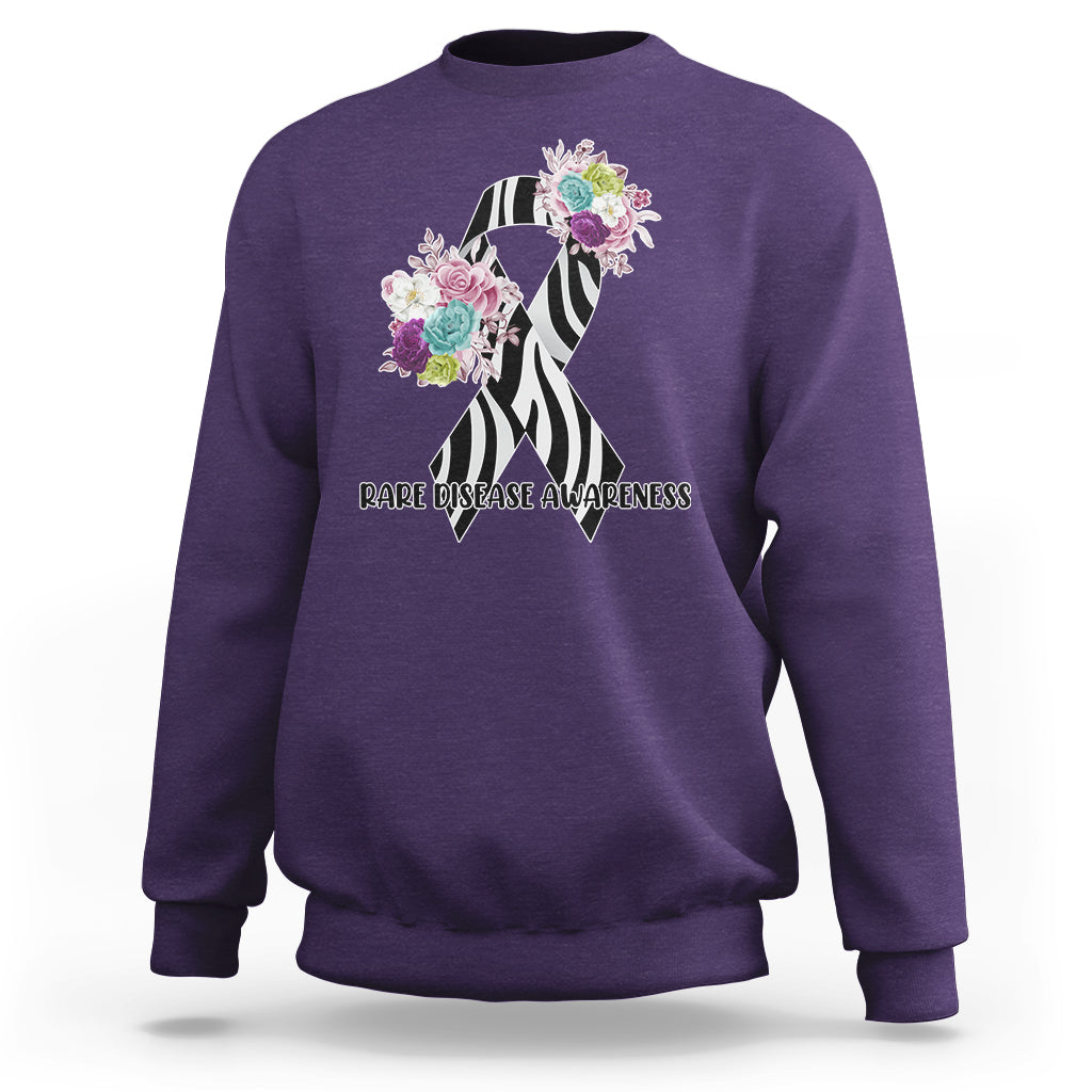 Rare Disease Awareness Rare Disease Day Floral Zebra Ribbon Sweatshirt - Wonder Print Shop