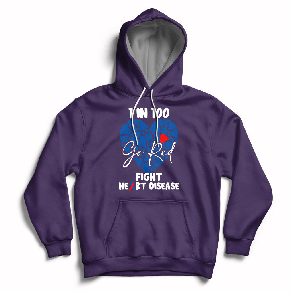 1 in 100 Go Red Fight Heart Disease CHD Awareness Support Hoodie - Wonder Print Shop