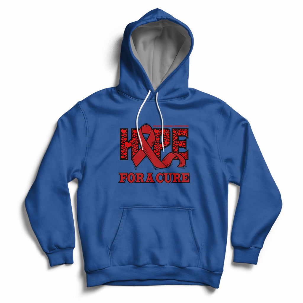 Royal blue heart disease awareness hoodie with red ribbon HOPE and 'FOR A CURE' print