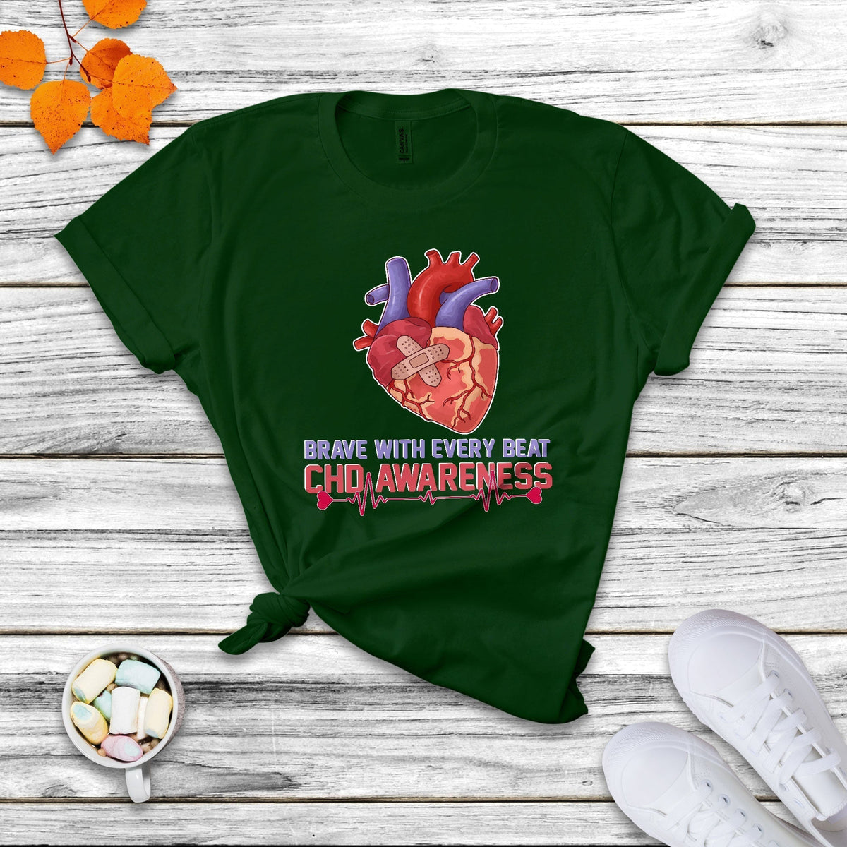 Brave With Every Beat CHD Heart Disease Red And Blue Ribbon T Shirt - Wonder Print Shop