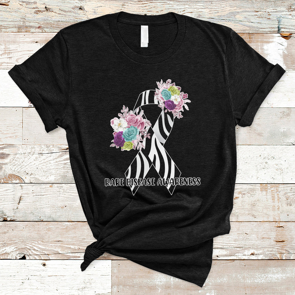 Rare Disease Awareness Rare Disease Day Floral Zebra Ribbon T Shirt - Wonder Print Shop