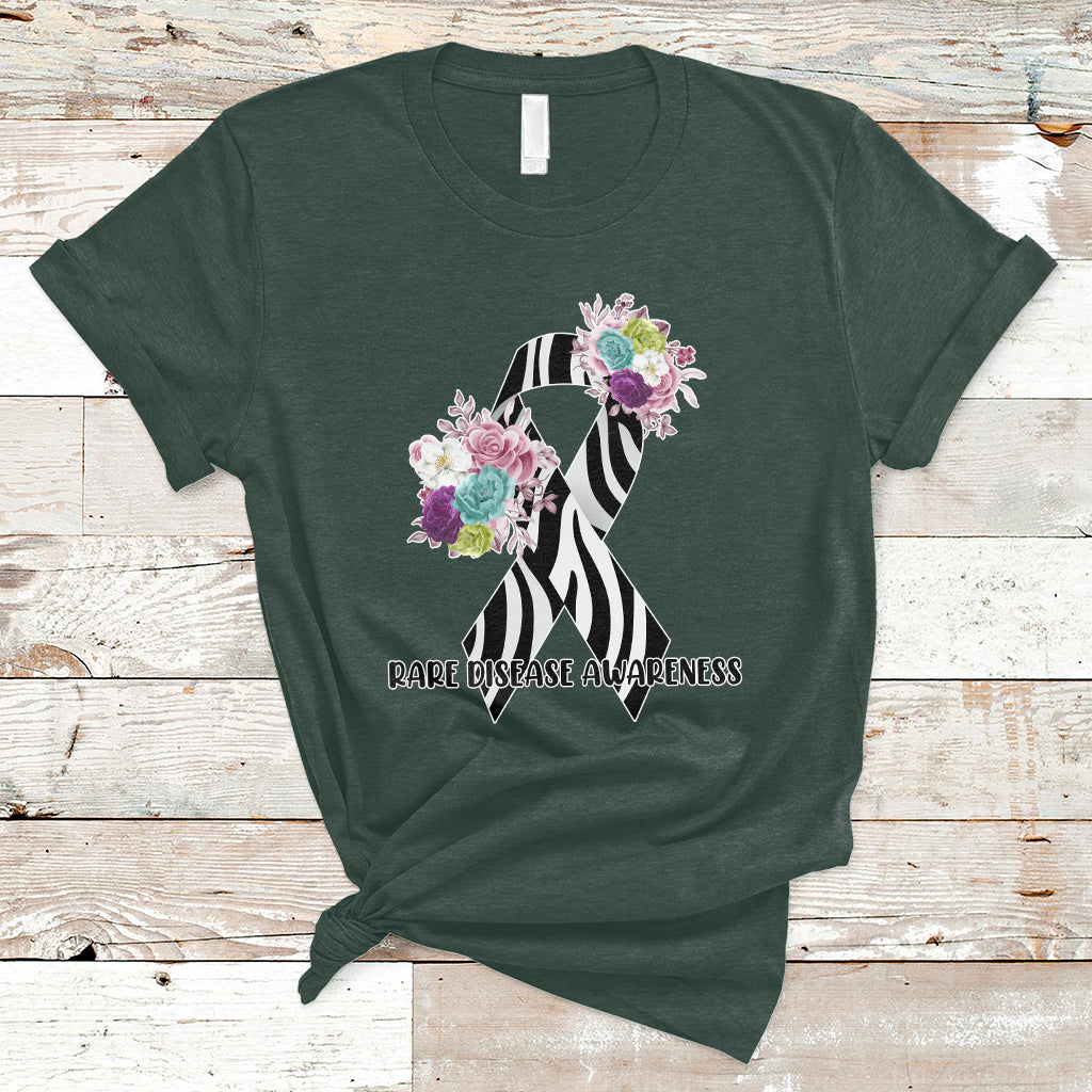 Rare Disease Awareness Rare Disease Day Floral Zebra Ribbon T Shirt - Wonder Print Shop