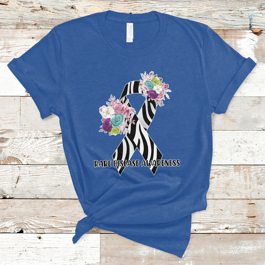 Rare Disease Awareness Rare Disease Day Floral Zebra Ribbon T Shirt - Wonder Print Shop
