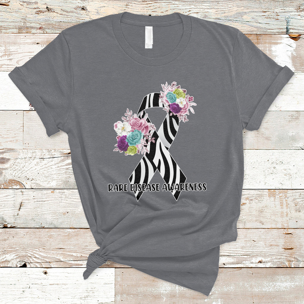 Rare Disease Awareness Rare Disease Day Floral Zebra Ribbon T Shirt - Wonder Print Shop