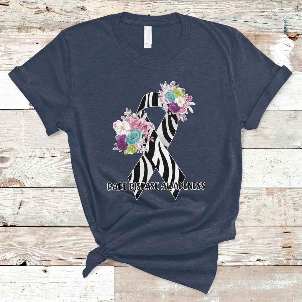 Rare Disease Awareness Rare Disease Day Floral Zebra Ribbon T Shirt - Wonder Print Shop