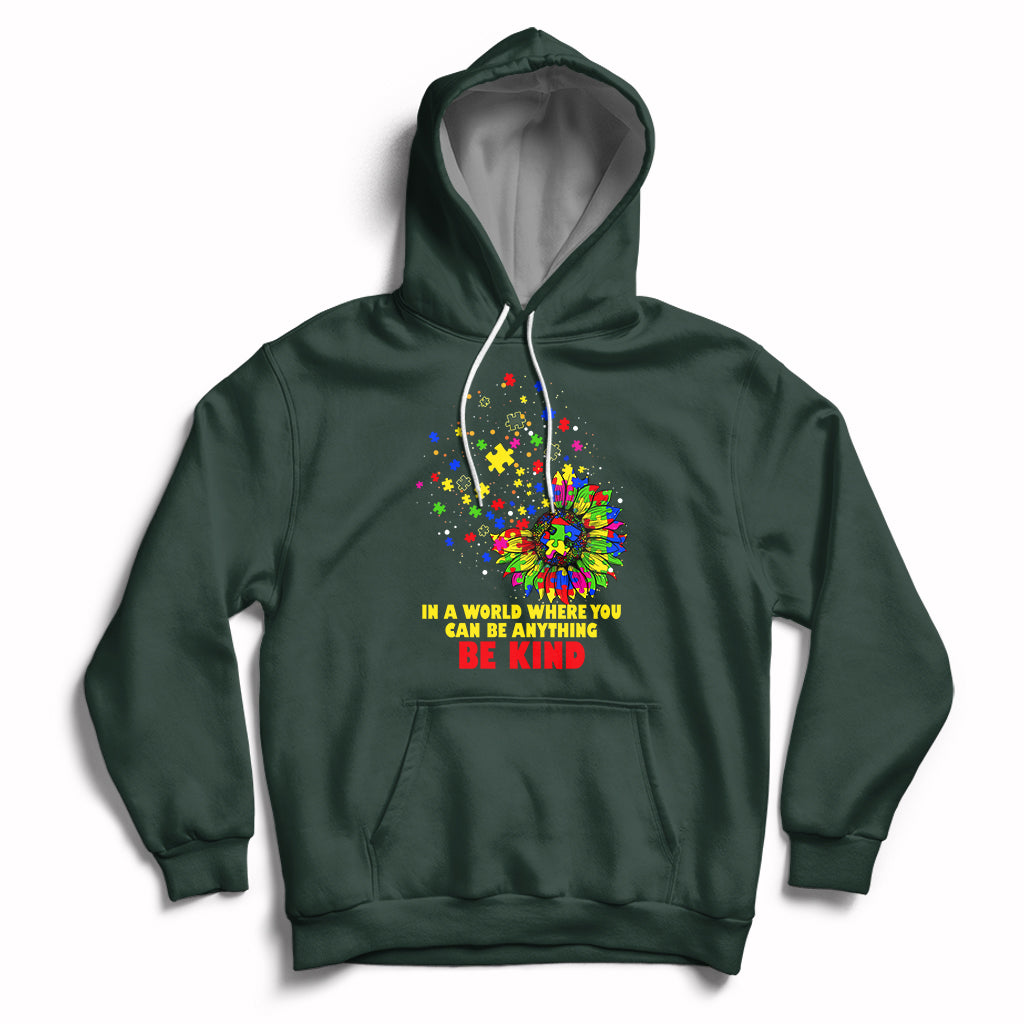 Autism Awareness Be Kind Sunflower Puzzle Autistic Support Hoodie - Wonder Print Shop