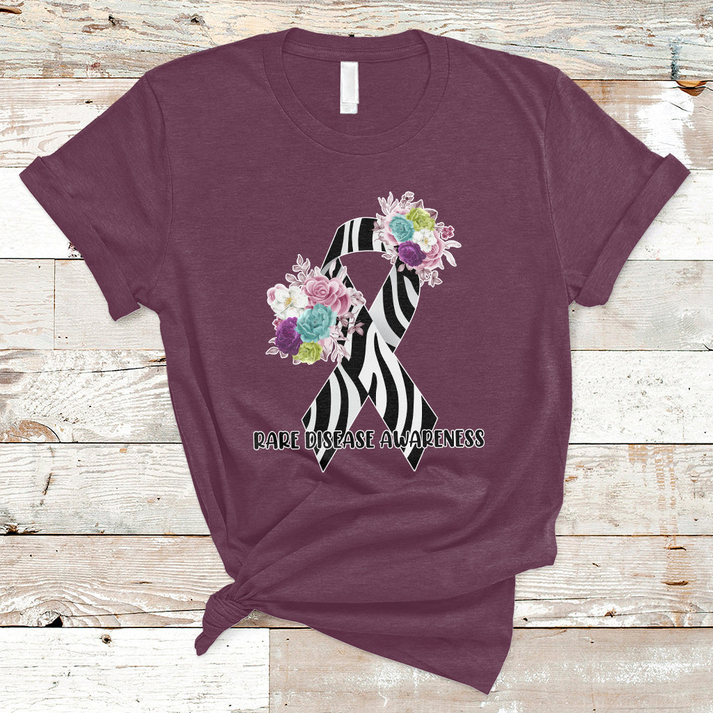 Rare Disease Awareness Rare Disease Day Floral Zebra Ribbon T Shirt - Wonder Print Shop