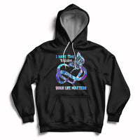 Black suicide prevention hoodie with front heart-and-infinity graphic, hood and pouch pocket