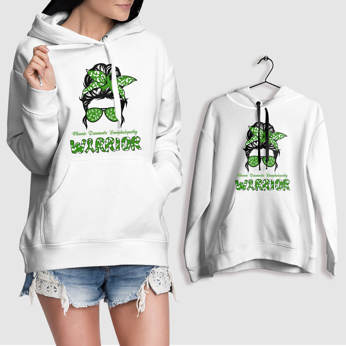 Chronic Traumatic Encephalopathy Warrior Messy Bun, Awareness Hoodie - Wonder Print Shop