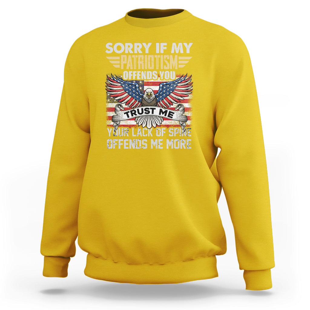 Daisy yellow crewneck sweatshirt with patriotic eagle graphic and offensive text print
