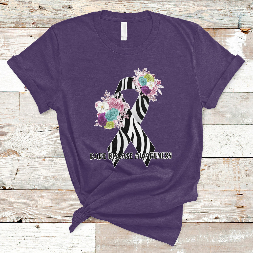 Rare Disease Awareness Rare Disease Day Floral Zebra Ribbon T Shirt - Wonder Print Shop