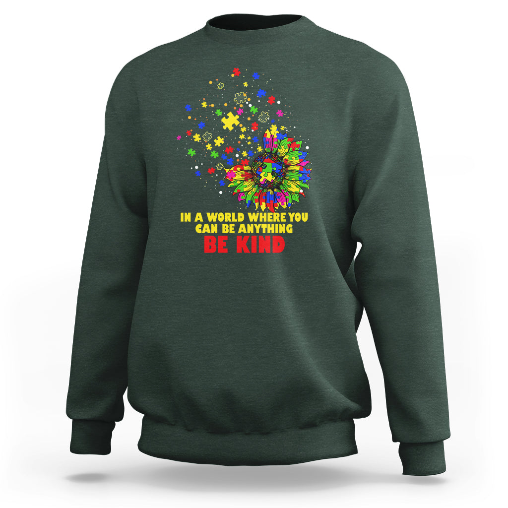 Autism Awareness Be Kind Sunflower Puzzle Autistic Support Sweatshirt - Wonder Print Shop