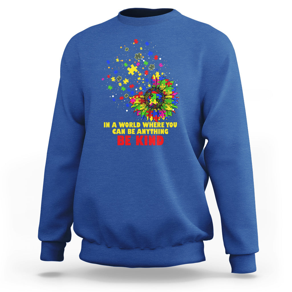 Autism Awareness Be Kind Sunflower Puzzle Autistic Support Sweatshirt - Wonder Print Shop