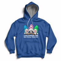 Royal blue pullover hoodie with zebra-themed cartoon graphic and awareness text on chest