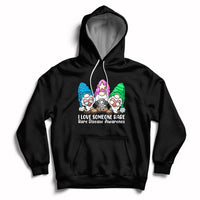 Black pullover hoodie with zebra-themed cartoon graphic and awareness text on chest