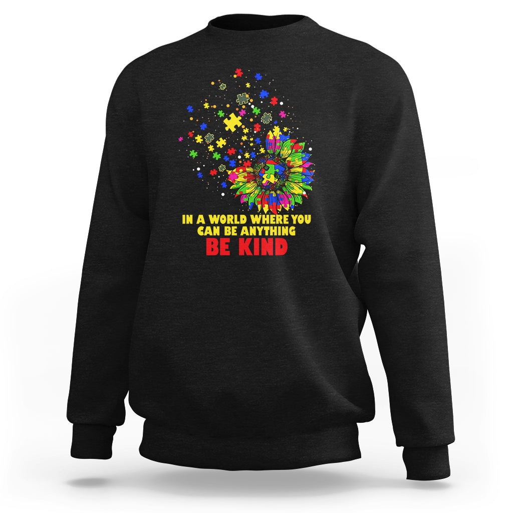 Autism Awareness Be Kind Sunflower Puzzle Autistic Support Sweatshirt - Wonder Print Shop