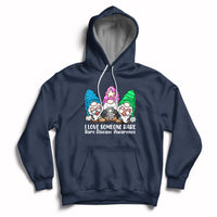 Navy pullover hoodie with zebra-themed cartoon graphic and awareness text on chest