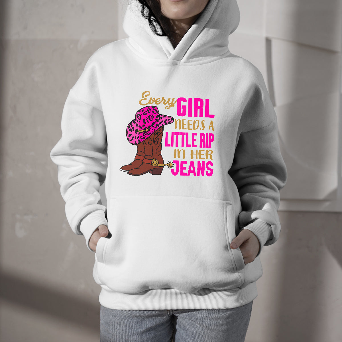 Every Girl Needs A Little Rip In Her Jeans, Cowboy Hoodie - Wonder Print Shop