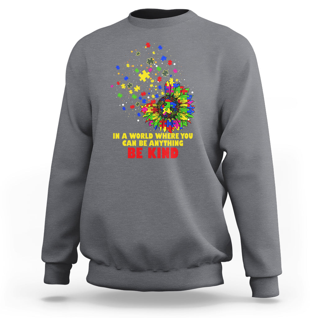 Autism Awareness Be Kind Sunflower Puzzle Autistic Support Sweatshirt - Wonder Print Shop