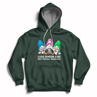 Forest green pullover hoodie with zebra-themed cartoon graphic and awareness text on chest