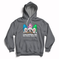 Charcoal pullover hoodie with zebra-themed cartoon graphic and awareness text on chest