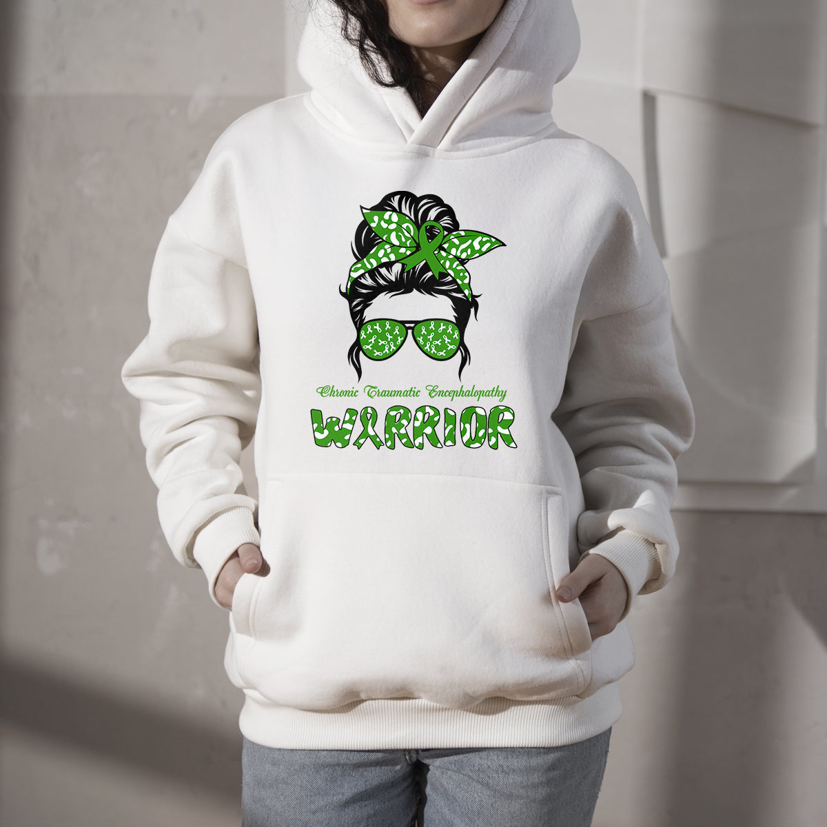 Chronic Traumatic Encephalopathy Warrior Messy Bun, Awareness Hoodie - Wonder Print Shop