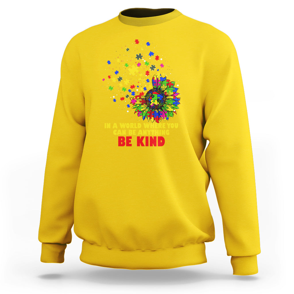 Autism Awareness Be Kind Sunflower Puzzle Autistic Support Sweatshirt - Wonder Print Shop