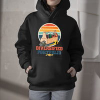 Black hoodie with front Diversified Portfolio logo and colorful tool illustration