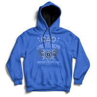 Royal blue hoodie with front graphic and text "NOTHING SCARES ME"