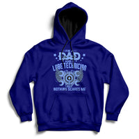 Navy hoodie with front graphic and text "NOTHING SCARES ME"