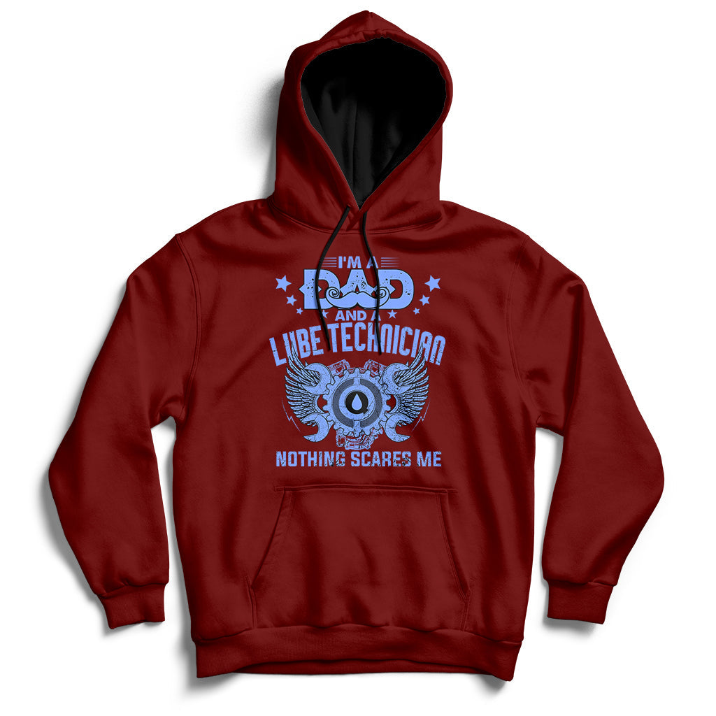 Maroon hoodie with front graphic and text "NOTHING SCARES ME"