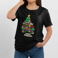 Merry Bookmas Christmas Library Tree Shirt Reading, Bookmas Christmas T Shirt - Wonder Print Shop