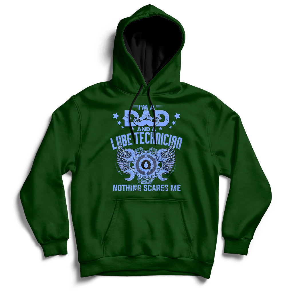 Forest green hoodie with front graphic and text "NOTHING SCARES ME"