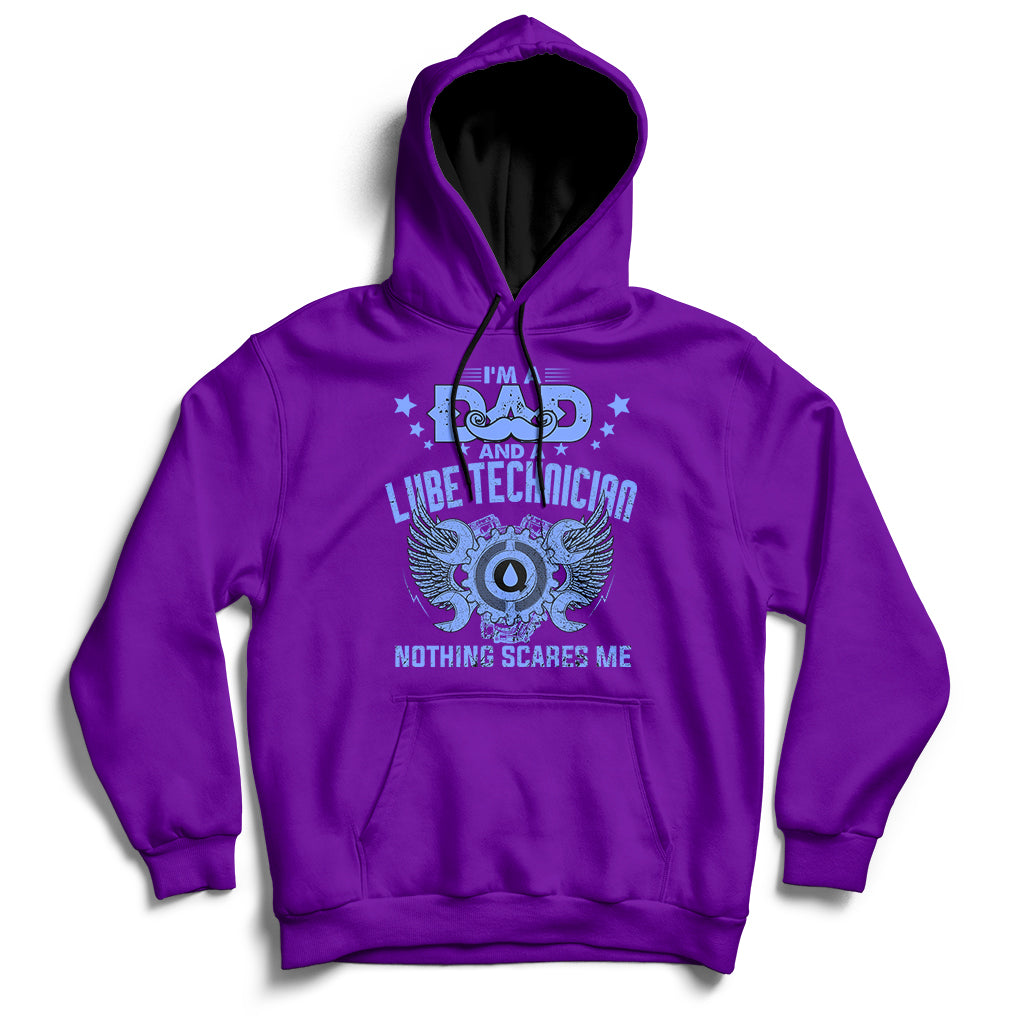 Purple hoodie with front graphic and text "NOTHING SCARES ME"