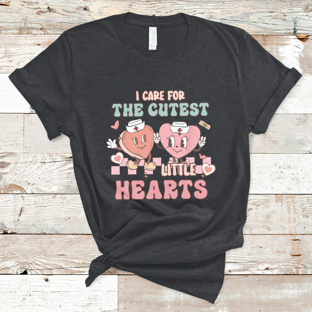 I Care For Cutest Little Hearts Retro Valentines For Nurse T Shirt - Wonder Print Shop