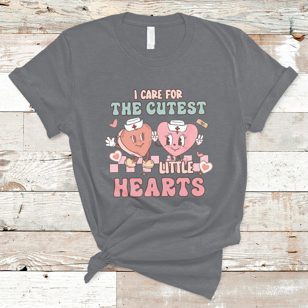 I Care For Cutest Little Hearts Retro Valentines For Nurse T Shirt - Wonder Print Shop