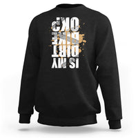Black crewneck sweatshirt with distressed front graphic print, long sleeves and ribbed cuffs