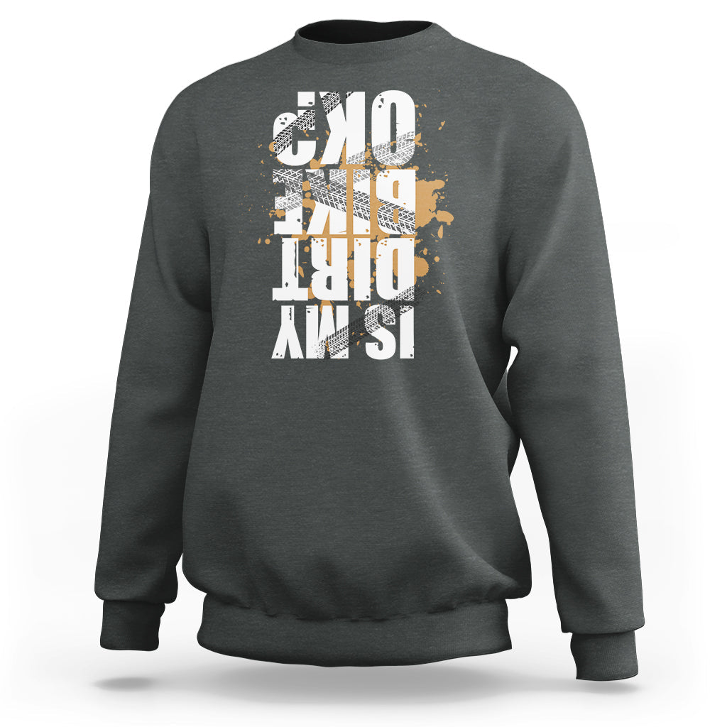 Dark heather crewneck sweatshirt with distressed front graphic print, long sleeves and ribbed cuffs