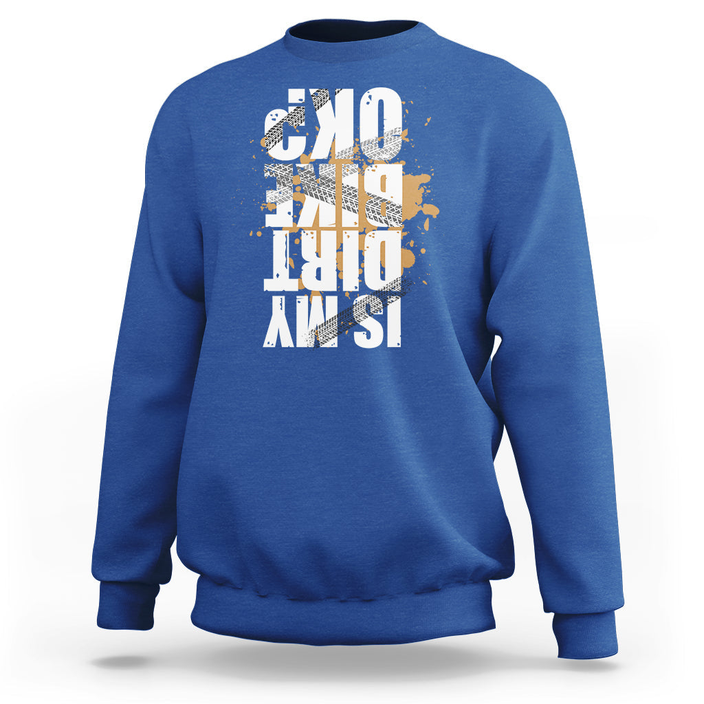 Royal blue crewneck sweatshirt with distressed front graphic print, long sleeves and ribbed cuffs