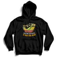 Black corn-themed pullover hoodie with front corn graphic and kangaroo pocket