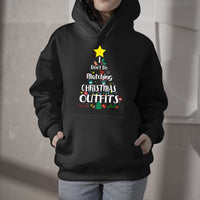 Black hoodie with colorful Christmas graphic and stars, front kangaroo pocket