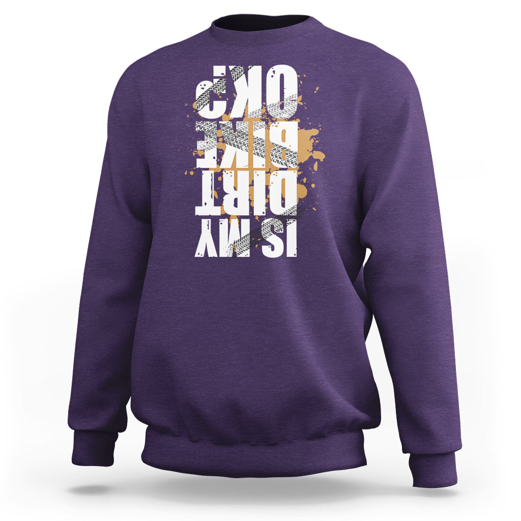 Purple crewneck sweatshirt with distressed front graphic print, long sleeves and ribbed cuffs