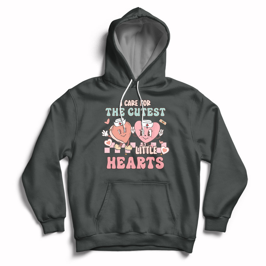 I Care For Cutest Little Hearts Retro Valentines For Nurse Hoodie - Wonder Print Shop