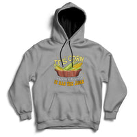 Gray corn-themed pullover hoodie with front corn graphic and kangaroo pocket