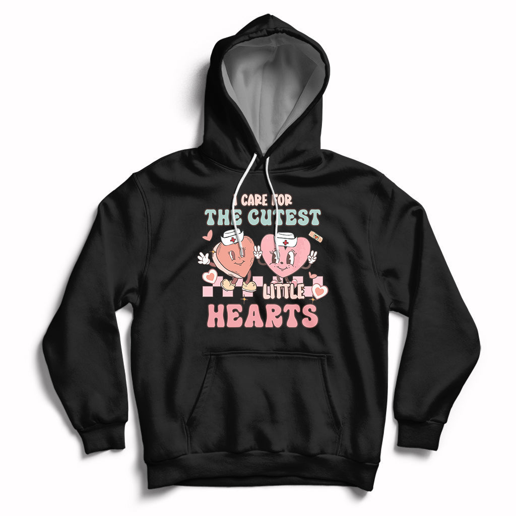 I Care For Cutest Little Hearts Retro Valentines For Nurse Hoodie - Wonder Print Shop