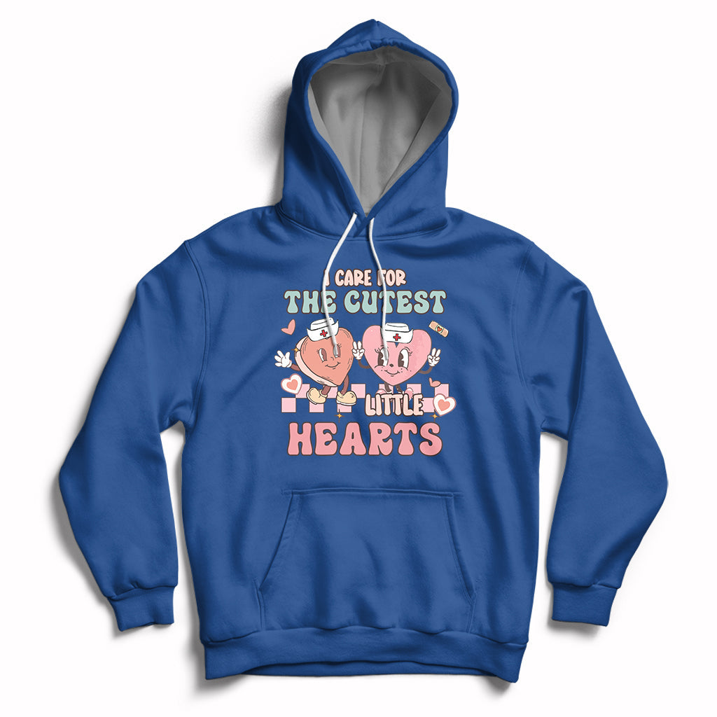 I Care For Cutest Little Hearts Retro Valentines For Nurse Hoodie - Wonder Print Shop